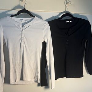 GAP White and Black Henley Tops